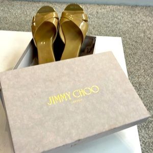 Size 35 1/2 (5 1/2) nude parent leather Jimmy Choo slip on sandals - like new